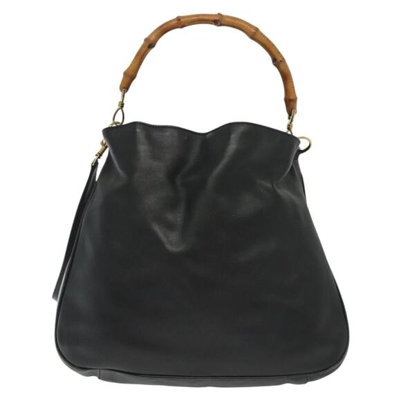 GUCCI Bamboo Hand Bag Leather Black Gold 001 2852 1577 0 - Picture 3 of 12